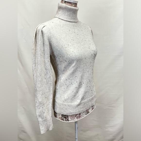 RACHEL‎ PARCELL Beige speckled puff sleeve turtleneck sweater size M. - Picture 8 of 14